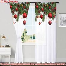 Christmas Flat Print Decorative Sheer Curtain, High Definition, Fade-Resistant, Quality Voile, Anti-Snagging, Wrinkle-Resistant, Soft & Smooth, Washable, Natural Drape, Semi-Transparent, Suitable For Living Room, Bedroom, Kitchen, Christmas Home Party Decor