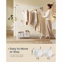Clothes Rack Clothes Rail On Wheels Portable Garment Rack With 1 Clothes Hanging Rail MatchstickShaped Hooks Matte  UHSR170W01