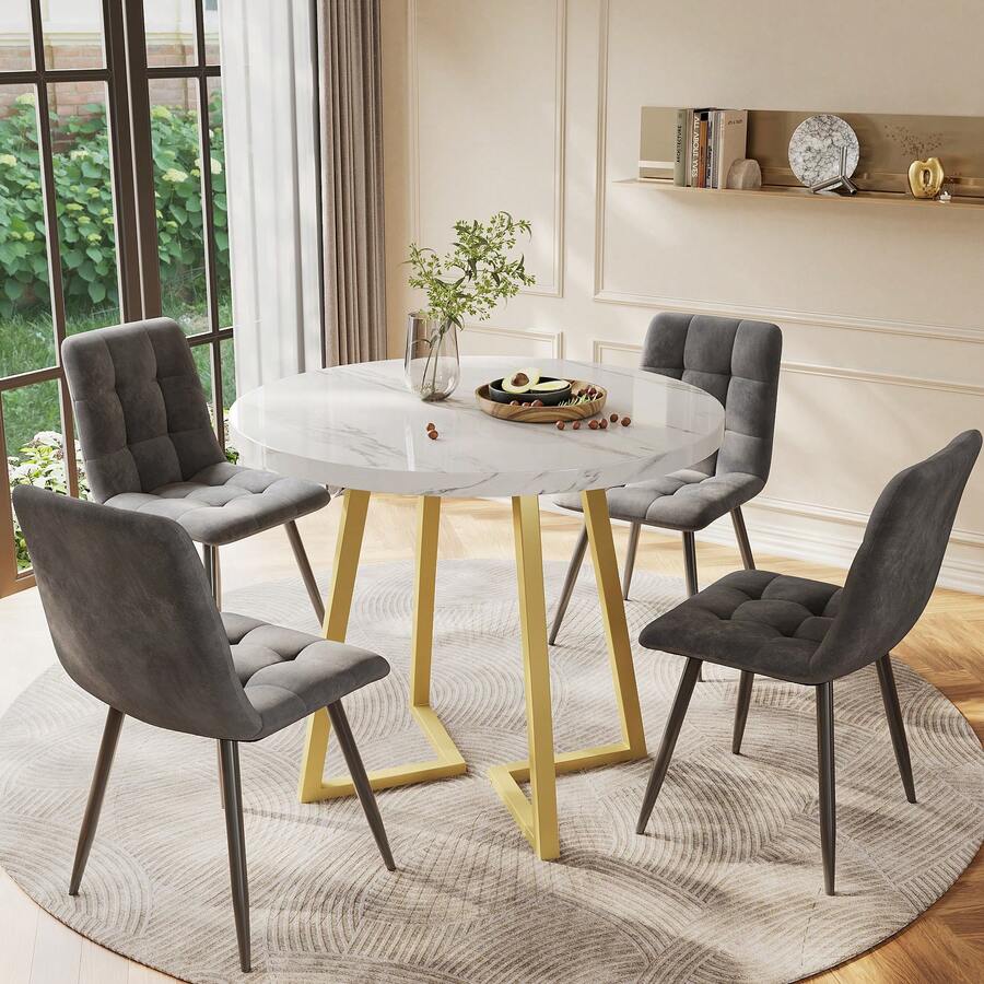 Dining Room Chairs (Set Of 4), Dark Grey, Set Of 4 Upholstered Designer Chairs, Velvet Seats, Metal Frame - White - View 1