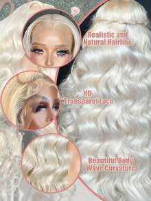 Platinum Blonde 180 Density Body Wave Lace Front Wigs Human Hair With Baby Hair 13x6 HD Transparent Lace Frontal Human Hair Wigs For Women Pre Plucked Bye Bye Knots Brazilian Remy Curly Human Hair Wig Natural Hairline - Màu be - Xem 4