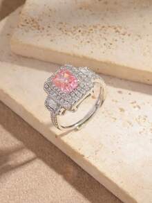 1 Stück verstellbarer Kupferring mit weißer Goldplattierung und Zirkonia-Diamanten, luxuriöser tropfenförmiger offener Ring, Kronenring, geometrischer Ring, Paraiba-Turmalin-Ring, Geschenk zu Feiertagen/Geburtstag