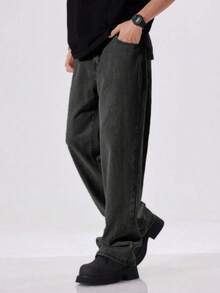 Jeans Business Straight Leg Men's Slim Fit Multifunctional Solid Color Pants Mid Waist Commuting Casual Wear, Fashionable Street Side Four-Color Optional Straight Leg Version, Easy And Comfortable To Wear All Year Round - 深灰色 - 查看 3