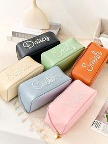 Customized Embroidered Pearl Makeup Bag, Personalized Name Makeup Bag - Customized Letter Combination Makeup Bag - Leather Toiletry Bag - Bridesmaid Bag By Birth Month - Bridal Party Gift - Bridesmaid Gift, Bridesmaid Favor, Customized Makeup Bag - Beaded - View 7