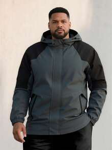 New Plus Size Men's Contrast Color Raglan Sleeve Hooded Jacket, Spring/Autumn