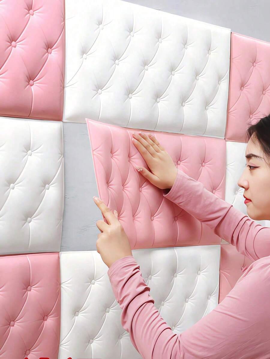 1pc/5pcs 27.6"X13.8" 3D Embossed XPE Foam Wallpaper, Faux Leather Texture, Soft & Textured, Self-Adhesive Foam Wall Sticker, Reusable, Cuttable, Home Decor Background, Soundproof Thick Wall Decor, Waterproof, Moisture-Proof, Dust-Proof, Anti-Collision Sticker - Multicolor - View 1