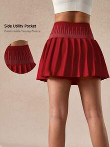 NcmRyu 1 Stück Damen Mode Elastische Taille Lässig Vielseitig Plissee Hohe Taille Halbschlüpfer Sicherheits-Shorts mit Taschen, Tennis Rock für Training & Sport