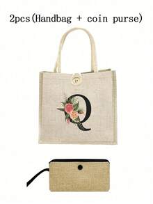 1 Stück Leinen Blumen Buchstaben Handtasche, einfache Handtasche mit großer Kapazität, tragbare lässige Aufbewahrungstasche, multifunktionale Einkaufstasche, personalisiertes Geschenktasche, geeignet für Hochzeiten, Geburtstage, Strände, Festivals, perfekte Geschenke für Frauen, Lehrer, Freunde, Brautjungfern, große Taschen, Studenten und Schulanfang, beste Lehrergeschenke für den Lehrertag, beste Geschenke zur Wertschätzung von Lehrern