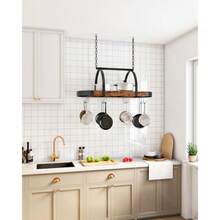 Hanging Pot Rack Pot Hanger For Kitchen Ceiling Mounted Pot Holder Cookware Organizer With 12 SShaped Hooks For Pot Pan Storage SpaceSaving Rustic Brown And Black TPR08BFC1 - RusticBrownandBlack - View 2