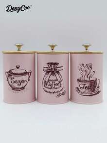 Dengcoo 1 件圆柱形带盖铁罐，咖啡豆和茶叶储存容器，厨房储物罐，食品和香料储物盒/罐，密封罐，防潮罐，适用于厨房储存，储存咖啡豆、茶叶、盐、糖和谷物