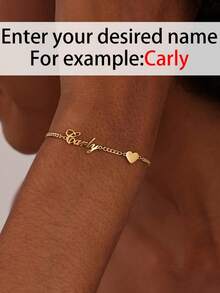 1 pièce Bracelet personnalisé en forme de cœur avec nom, en acier inoxydable, chaîne cubaine, bracelet pour femme, cadeau pour petite amie, Noël, Saint-Valentin - Multicolore - Voir 9