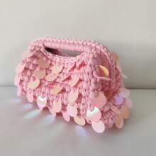 Nuova piccola borsa clutch con paillettes e uncinetto, con brillantini, borsa da sera fatta a mano, borsa per il trucco da viaggio