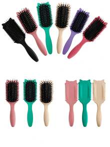 1pc Multifunctional Curling Comb And Cleaning Set Features Boar Bristles And Nylon, Along With A Wet And Dry Massage Function To Easily Combat Frizz. The Set Also Includes A Multifunctional Hair Cleaning Brush For Removing Hair Loss And Cleaning The Comb. - Multicolor - View 4