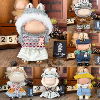 一套17厘米娃娃服装套装（不含娃娃），兼容娃娃，适合6.7英寸娃娃，时尚独特的帽子和服装配饰，适合第一代/第二代/第三代娃娃玩耍和展示，仅包含服装套装（不含鞋子和娃娃）。