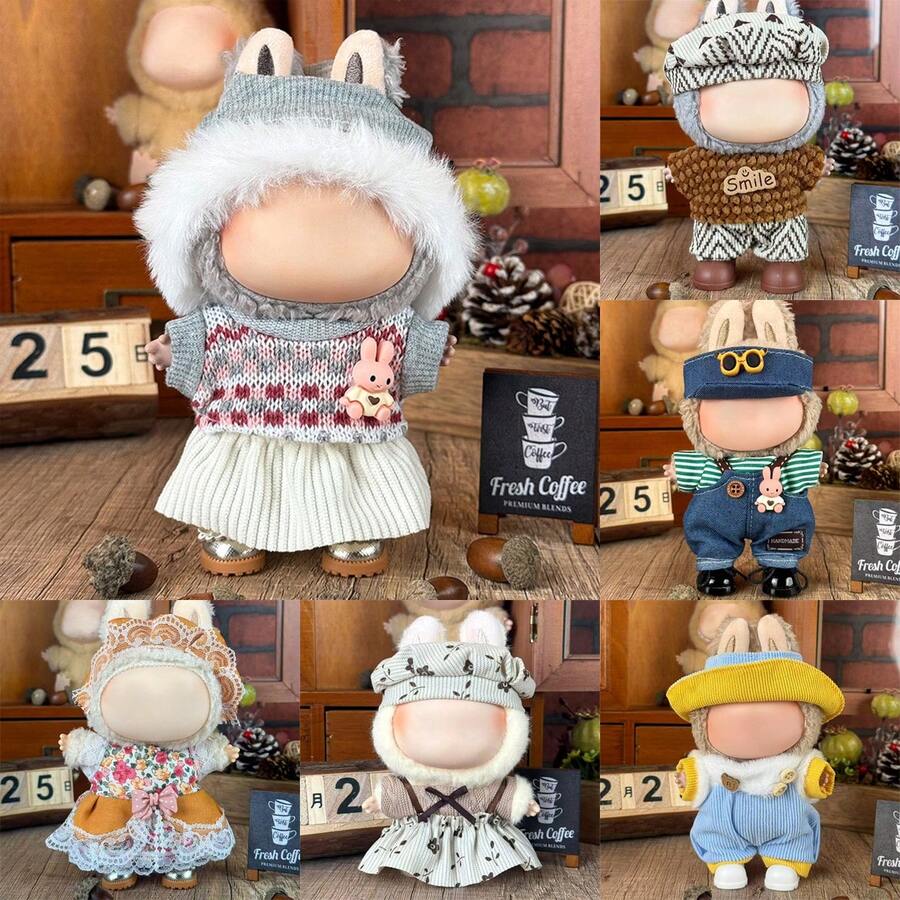 1 Set 17 Cm Doll Clothing Set (No Doll), Compatible With Labubu,Clothing Set Suitable For 6.7-Inch Doll Set, Fashionable And Unique Hat And Clothing Accessories, Suitable For First/Second/Third Generation Dolls To Play And Display ,Clothing Set Only (Shoes And Dolls Not Included) - Multicolor - View 1