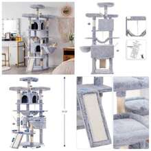 - rbol para gatos, torre de 71 pulgadas XL para gatos de interior, casa de gatos de varios niveles con 3 perchas acolchadas, rascador, cesta acogedora, 2 condominios para - Peltre - Ver 1