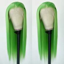 Aubree Fluorescent Green Wigs For Women Neon Green Long Straight Lace Front Synthetic Wigs With  Hair Glueless Heat Resistant Hair Replacement For Cosplay Party Christmas Gift,21680688 - 綠色 - 查看 5