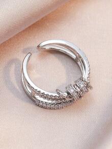 Multi-Layer Rotating Flexible Fidget Ring With Rhinestones (1Pc), Adjustable Open Design, Casual Versatile Daily Wear Jewelry 5XE0 - 銀色 - 查看 7