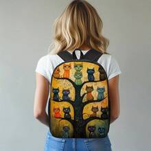 1pc Artistic Cat Tree Pattern Backpack For Adults - Large Capacity, Lightweight & Washable Shoulder Bag With Secure Zipper Closure, Perfect For Work, Travel & Business Commuting, Commuter Backpack | Whimsical Design | Durable Construction - nâu sẫm - Xem 2