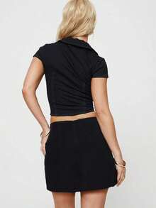 Vestido Mini com Bainha Dividida em Tecido Casual Tricotado de Cor Sólida, Adequado para Uso Diário, Praia, Encontro à Noite, Casa, Jardim, Fotografia, Rua, Viagem, Primavera/Outono/Inverno, Confortável para o Dia a Dia