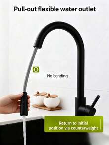 Kitchen Sink Faucet Pull Out Sprayer 360° Swivel Single Handle Single Hole Mixer Tap - 黑色 - 查看 2