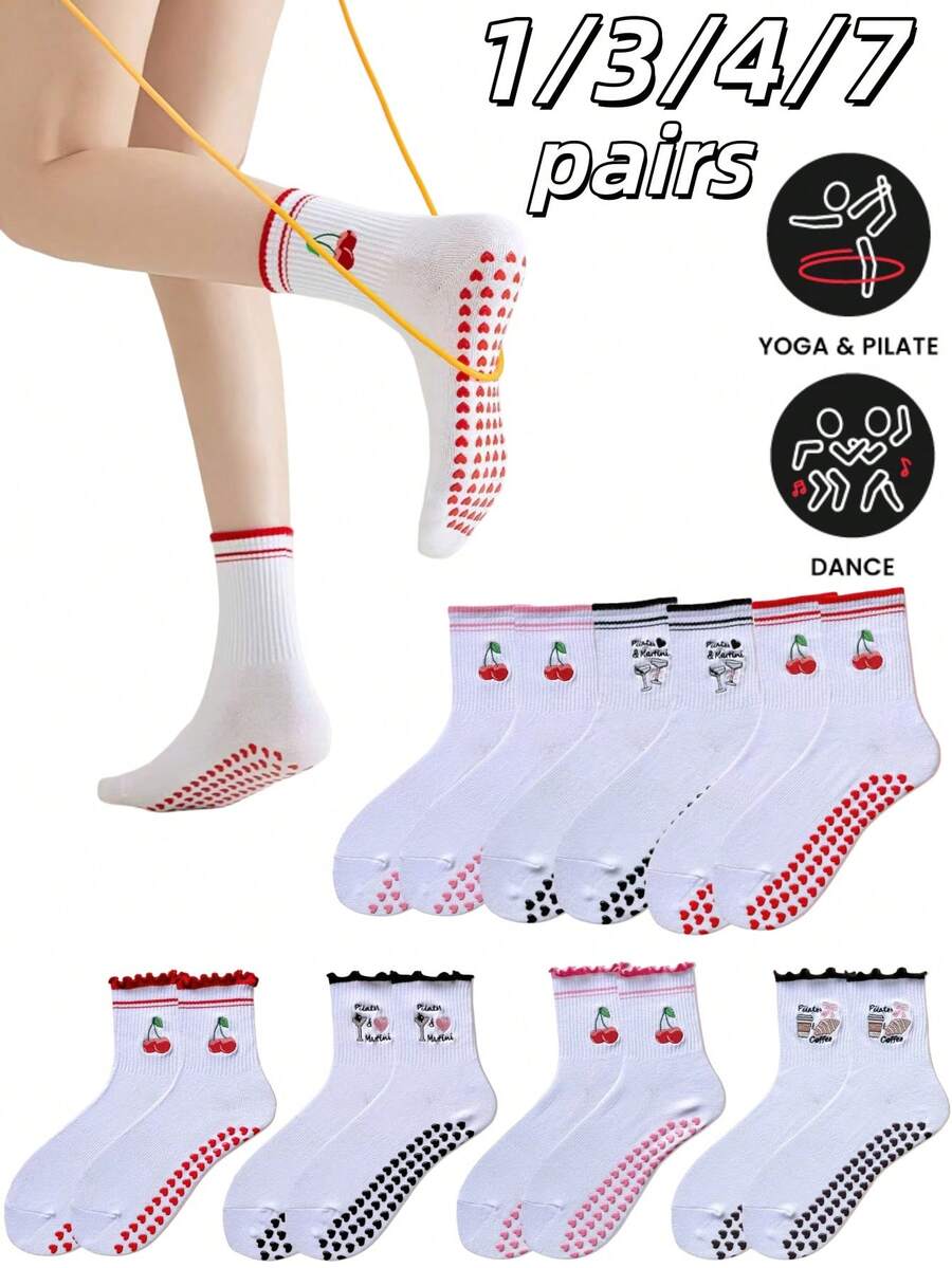 1/3/4/7 زوج جوارب يوغا وبيلاتيس احترافية للنساء مع وظيفة مانعة للانزلاق، جوارب يوغا مكشكشة، جوارب رياضية غير قابلة للانزلاق، مناسبة للباليه والرقص