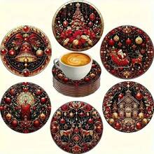 6pcs Christmas Wooden Coaster Set - Heat-Resistant, Non-Slip Drink Mats For Home Decor & Table Protection - Perfect Holiday Gift Idea