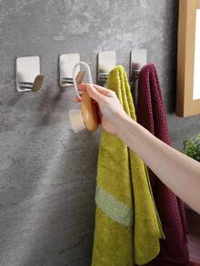 1pc/5pcs Adhesive Towel Hooks, Kitchen Hooks, Bathroom Wall Hooks, 304 Stainless Steel Heavy Duty Towel Rack Wall Hooks, Bathroom Clothes Hanger Hooks, Shower Towel Rack, Non-Slip & Waterproof, Suitable For Bathroom, Toilet, Kitchen