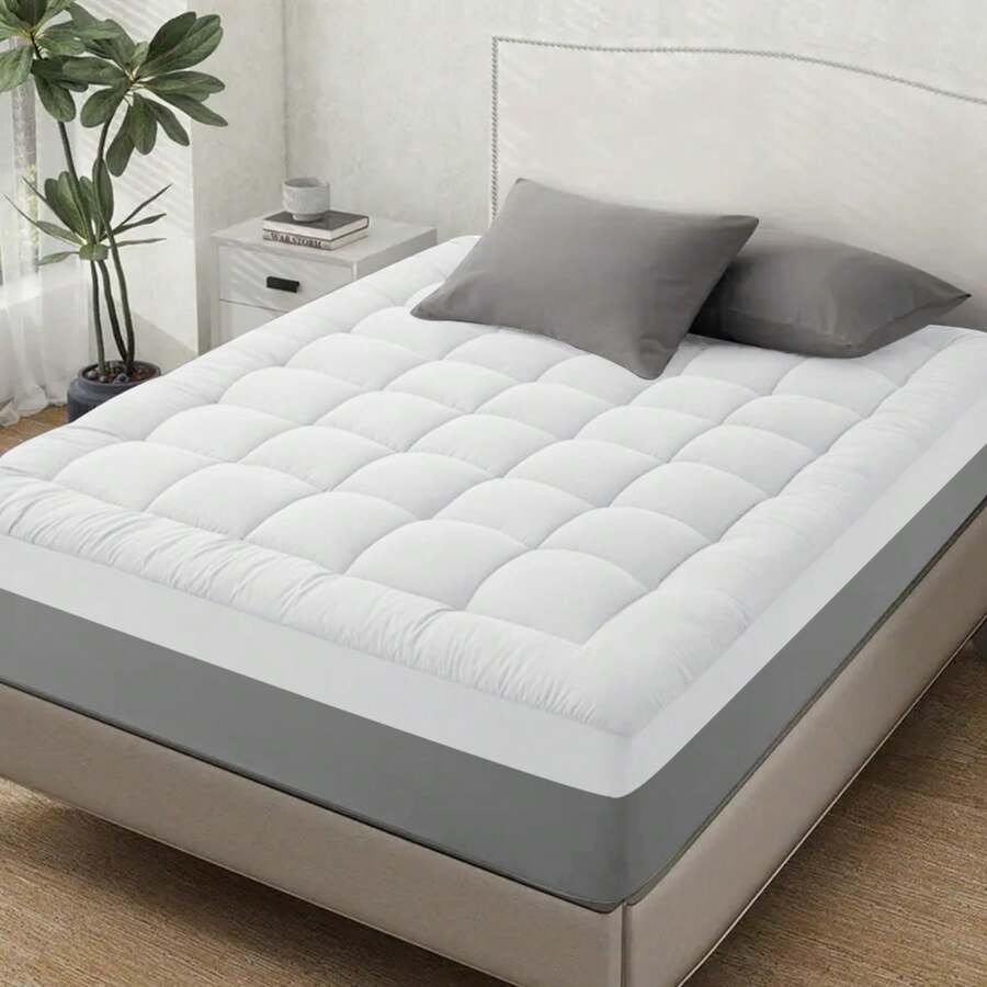 Thick Quilted Mattress Pad - Ultra-Fluffy Soft Topper With Breathable Fabric, Machine Washable, Foldable, 8-10cm Thick, Ideal For Home And Hotel Use, Hotel Mattress Topping | Quilted Texture | Machine Washable Cover, Mattress Pad - 白色 - 查看 1