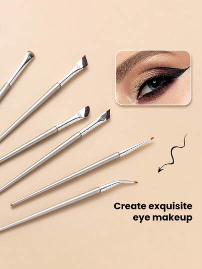 Conjunto de pincéis de maquiagem para os olhos, 6/3/1 peças, prateados, precisos, delineiam olhos encantadores com precisão, adequados para iniciantes, cerdas finas criam uma maquiagem requintada para os olhos, pincel delineador angular, pincel para sombra e pincel para detalhes, pincéis de maquiagem para os olhos de maquiadores profissionais, essenciais