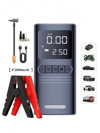 Arrancador portátil de coche con compresor de aire, batería de arranque, 2500A pico (2,11 galones de gasolina, 1,72 galones) con inflador de neumáticos de 150 PSI, batería de arranque de 12V para coche, arrancador de coche portátil, función de 5 en 1 de arranque, cargador de batería
