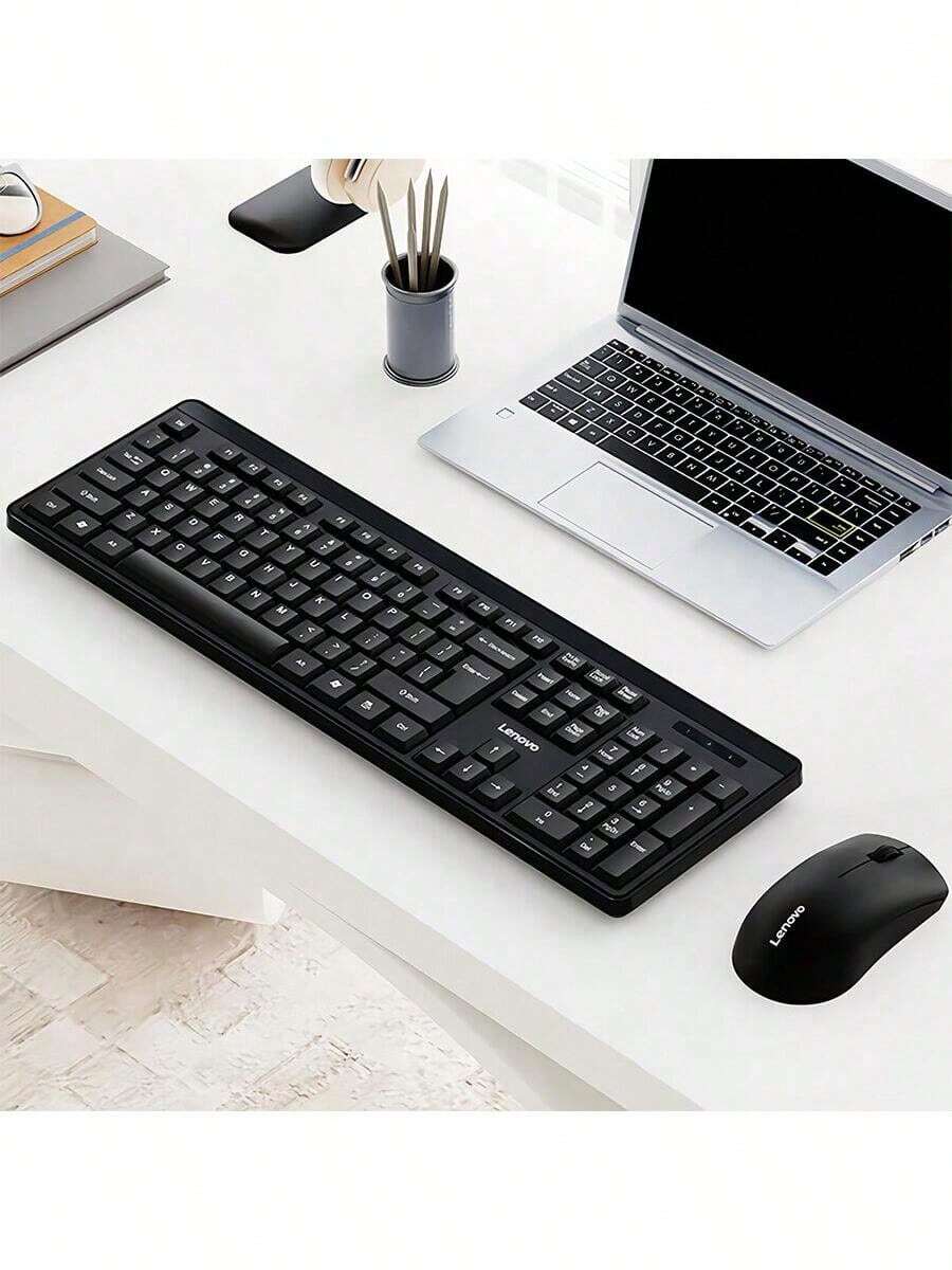 Lenovo Teclado y ratón inalámbricos KN210 con receptor USB Plug and Play, diseño de teclado resistente a derrames, rendimiento de trabajo confiable, compatible con computadoras de escritorio y portátiles. - Negro - Ver 1