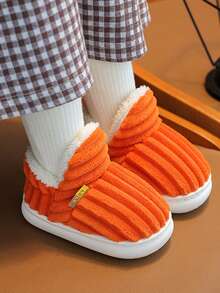 Fashionable Striped Slip-Resistant Warm Cute Plush Student Slippers, Children Slippers, Teens Slippers - Orange - View 14