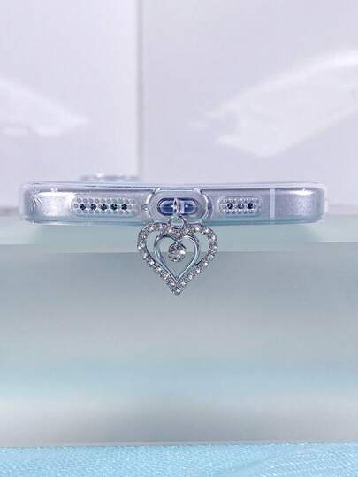 1 pieza Enchufe antipolvo con decoración de colgante con forma de corazón de doble capa de metal con rhinestones, compatible con puerto de carga de , puerto de carga Tipo-C, puerto de datos, compatible con Mi, Oppo, Vivo, , iPhone5-16, para decoración de fiesta