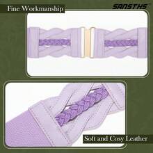 Vintage Stretchy Wide Elastic Belt With Gold Buckle For Women - 紫色 - 查看 8