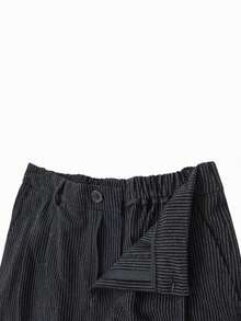 Men's Street Style Striped Wide Leg Pants, Fashionable Draping Straight Leg Casual Business Striped Wide Leg Trousers, Autumn/Winter - Black - View 6