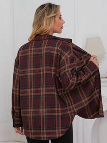 Damen Karierter Locker Sitzender Hemd-Jacke mit Knöpfen, Herbst/Winter - rot kariert - Übersicht 2