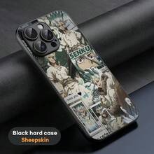 Dr.STONE Anime Senkuu Phone Case Cover Compatible With  16 15 14 13 12 11 Plus Pro Max Limited Edition Black Hard Case Sheepskin Cover Compatible With  17 Case,  17 Pro Case,  17 Pro Max Case
