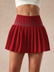 NcmRyu 1 Stück Damen Mode Elastische Taille Lässig Vielseitig Plissee Hohe Taille Halbschlüpfer Sicherheits-Shorts mit Taschen, Tennis Rock für Training & Sport