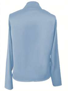 1pc Solid Color Satin Criss-Cross Long Sleeve Blouse Top, Suitable For Everyday, Date Night, Holidays, Vacation, Birthday Party, Singles Party, Travel, Spring/Autumn