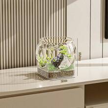 圆形透明鱼缸防摔桌面水培金鱼缸办公室客厅家用小型造景金鱼缸透明创意防摔水族箱 - 無色 - 查看 7