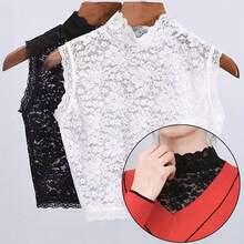 1PC Elegant Lace Floral Fake Collar For Women - Plus Size Detachable Half Shirt Blouse