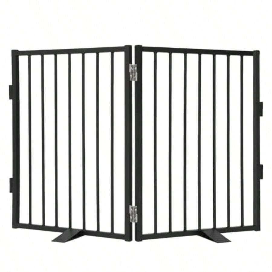 Snagle Paw Full Metal Freestanding Dog GateIndoor Pet Gate With Floor Protect Port Feet 40x32Inches Foldable Dog Fence For Stairs Hallways And Doorways 32'' H 2 Panel Black - 黑色 - 查看 1