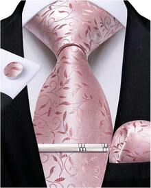 Silk Floral Necktie Set With Tie Clip, Handkerchief & Cufflinks - Solid Blue Floral - View 9
