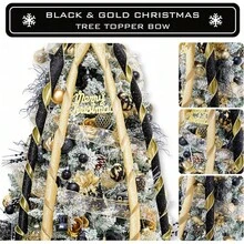 Tree Topper Bow, 53x13 Inches Large Velvet Topper Bow With Gold Snowflakes, Decorative Ribbon Bows Xmas Tree Wreath Door Festival Home Decor(Red & Gold Snowflake) - Đen & Vàng - Xem 10