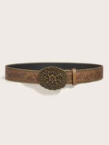 1pc Bohemian Vintage Fashion Rivet Edged Beaded Youth Belt, Punk Buckle Print Waist Belt, Suitable For Daily Wear, Street Style, Party, Outdoor, Western Style - B - View 3