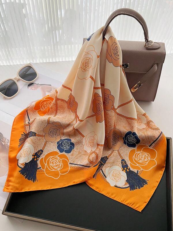 وشاح كاجوال من البوليستر بطبعة زهرية، مناسب لجميع المواسم