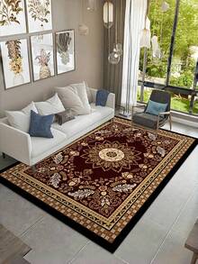 1pc Elegant Mandala Flower Pattern Large Area Mat - Soft, Dust-Proof, Machine Washable, Anti- Mat For Living Room, Bedroom, Or Dining Area, Rich Reddish-Brown With Golden Accents, Intricate Floral Design, Perfect For Banquet Or Game Room Decor, Soft Polyester Mat Christmas Decor Kitchen Rug