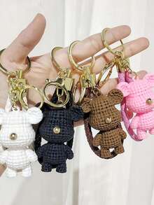 1pc Cute Cartoon Heart Knitted Car Key Chain Pendant, Couple Rabbit & Bear Keychain, Lovely Plush Christmas Gift