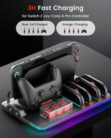 Transnovo NS2-CG04 Multifunctional RGB Lighting Charging Dock, Fits 4 Joy-Con And Pro Controllers, With Cooling Fan And 9 Game Card Slots - Black - View 2