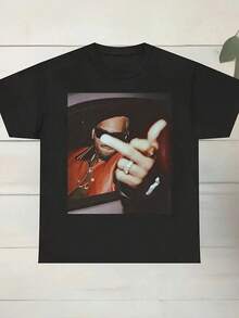 Rare Hip Hop Graphic Print T-Shirt For Drake - Black Crew Neck Short Sleeve Tee With White Graffiti Design, All-Season Casual Wear, Regular Fit, Allseason Apparel | Bold Graphic Tee | Cotton Fabric Shirt Cotton T Shirt Vintage Shirts Graphic Tees Street Life Men  Funny Shirts Halloween Fgift,Printed & Shipped In USA - 黑色 - 查看 1